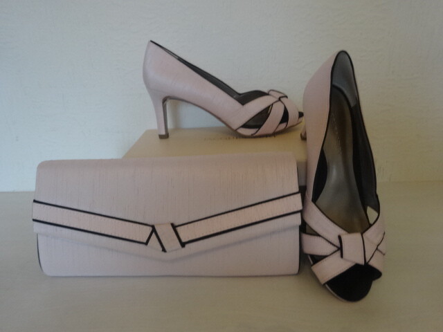 JACQUES VERT PEEP TOE SHOES & MATCHING BAG/PINK WITH BLACK TRIM SIZE 3 -NEW