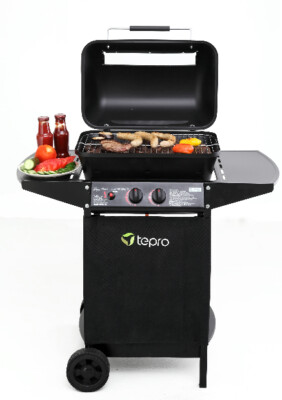 TEPRO 508C Lavasteingasgrill Irvine Grillwagen Gasgrill Doppelbrenner 2 x 3,0KW 