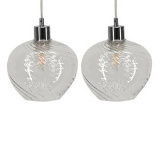 Set of 2 Clear Swirl Glass Globe Easy Fit Pendant Shades Ceiling Lightshades