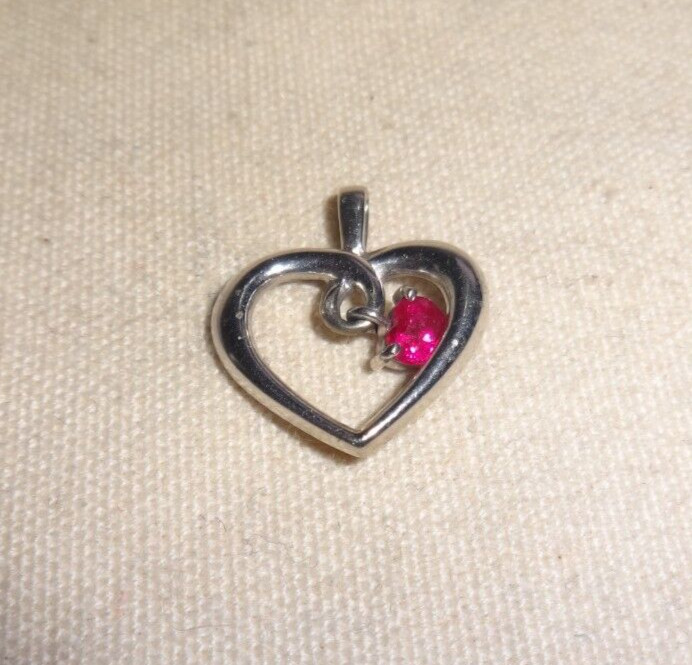 14K White Gold & Dangling Ruby Heart Pendant - image 1