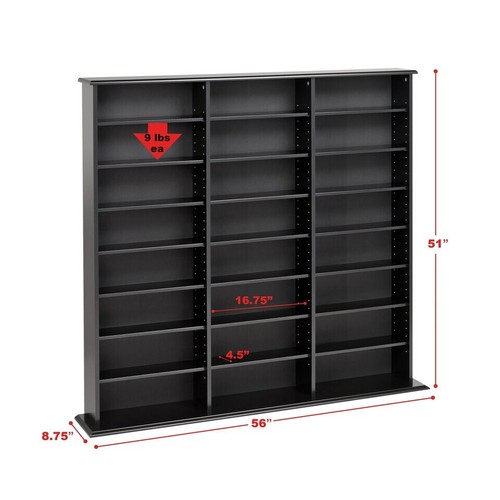 Wall Shelf Multi Media Storage Cabinet CD DVD Movie Organizer 51" Office Black - Picture 2 of 24