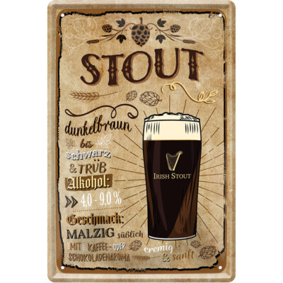 Blechschild 20x30 STOUT BEER Irland Bier Bar Kneipe Cafe Hausbar Wand Deko