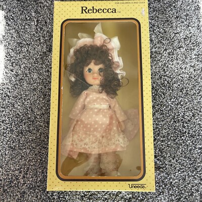 Vintage Uneeda 9.5'' Rebecca Doll Brown Curly Hair/Blue Eyes, Pink Dress. New