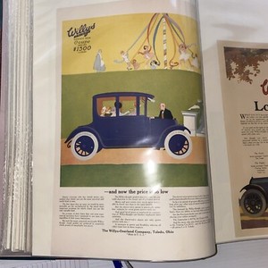 1916 Willys Knight Coupe Overland with Fisk tires children play in park ART DECO