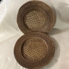 Woven Rattan Wicker Wall Decor Plate Charger  Cane Center Tightly Woven Lot Of 2