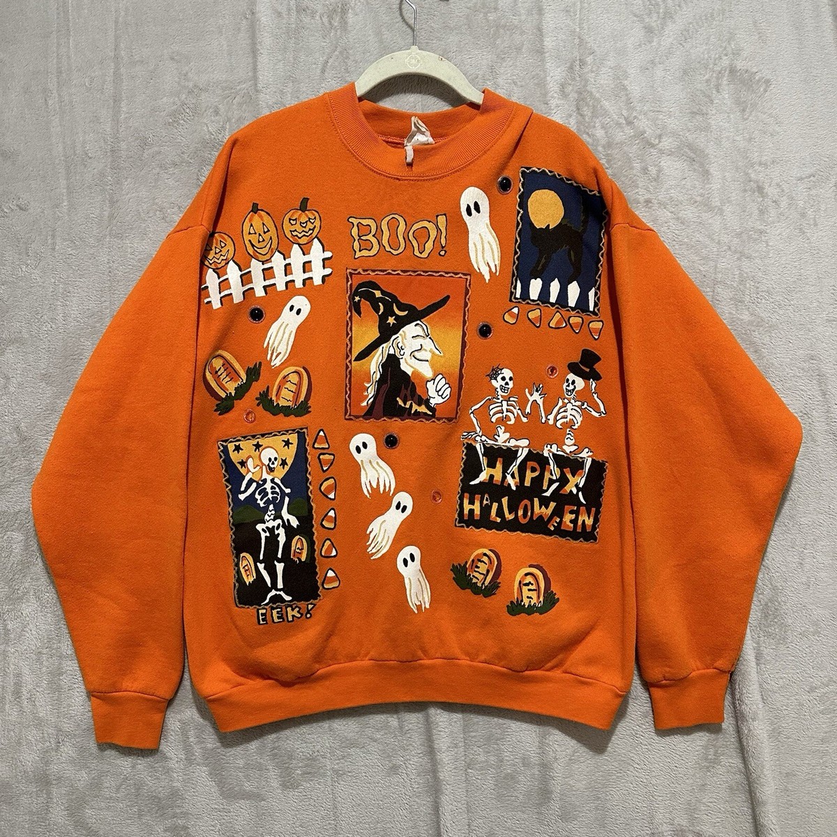 Vintage Halloween Sweatshirt Womens Large Orange Hand Vintage Halloween Sweatshirt Womens Large Orange Hand