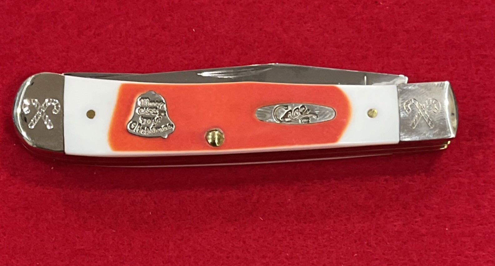 2011 CASE XX 4254 SS RED/WHITE CHRISTMAS TRAPPER POCKET KNIFE WITH 2