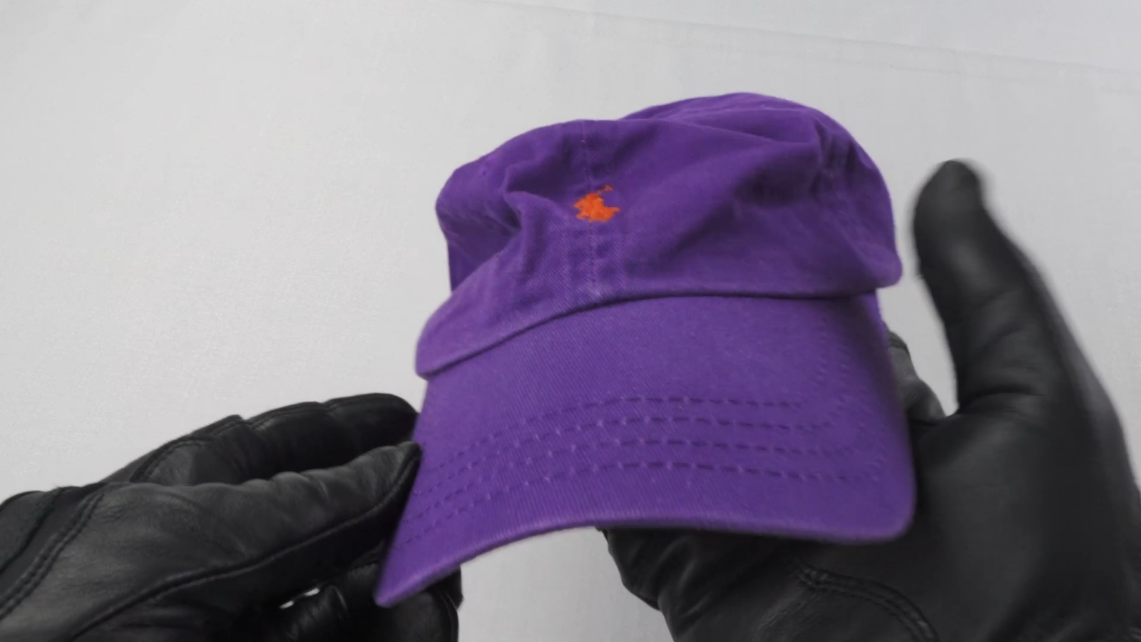 Cappello Polo Ralph Lauren berretto viola arancione pony logo cinturino pelle baseball papà