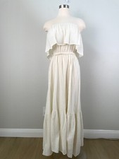 Corey Lynn Calter Womens Size Small Cream Metallic Stripe Strapless Maxi Dress