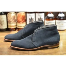 New Light Gray Suede Formal Handmade Low Ankle Chukka Lace Up Boots For Mens