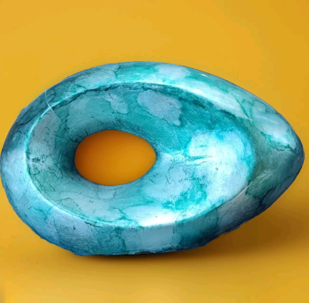 Abstract Green & Silver Iridescent Painted Art Pottery Home Decor Oval Shape