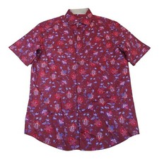 Tasso Elba Men's Maroon Casual Button Down Short Sleeve Floral S NWT