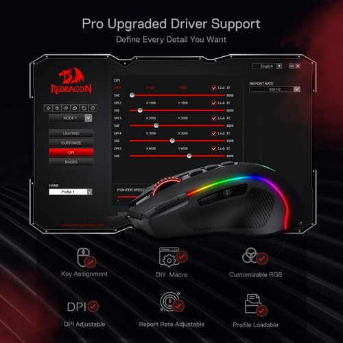 M612 Predator RGB Gaming Mouse 8000 DPI Wired Optical Gamer Mouse with 11 Pro... - Picture 8 of 9