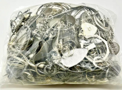 1 Pound ''SILVERTONE'' Jewelry - Bulk buy, Scrap lot, craft !!!-#GH66