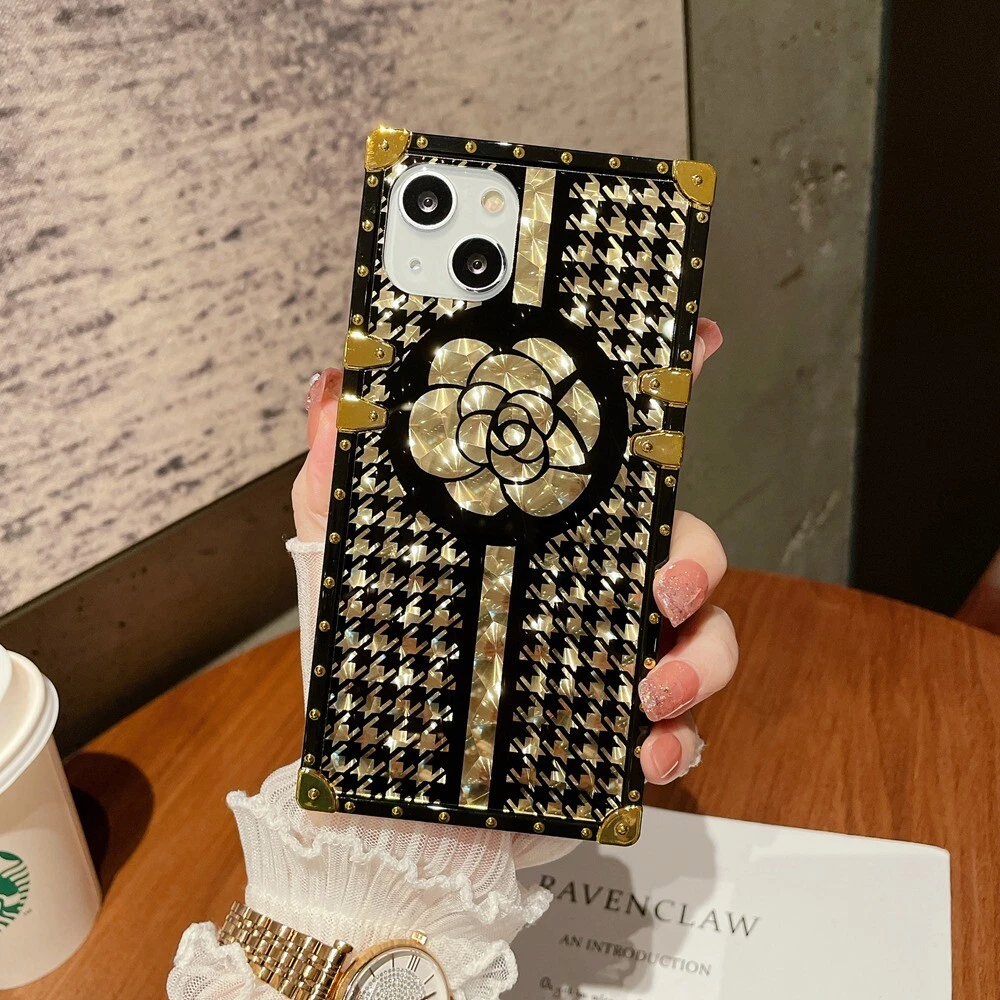 Luxury Gold Flower Trunk Square Case For iPhone 13 11 12 14 Pro Max XS XR 7  8