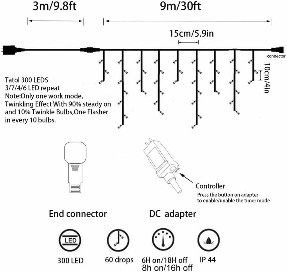 YASENN 300LED Icicle Lights Outdoor with Strobes Christmas Lights for