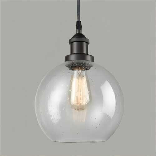 Farmhouse Seeded Glass Globe Pendant Lighting Black Hanging Ceiling Lights - Picture 1 of 7