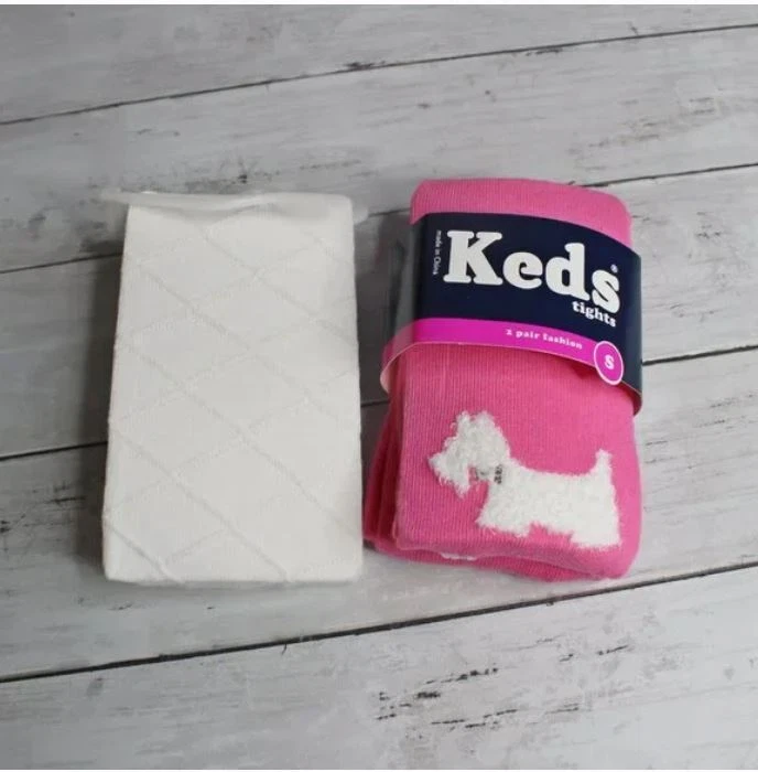 Keds Girl's Tights Youth Size 4-6 Pink Scottie Westie Dog White - Image 3 of 4