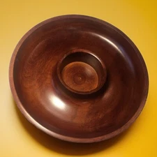 Vintage Solid Wooden Chip And Dip Snack Tray Large Size 14” Wide