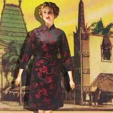 Vintage Cheongsam 1960s Metallic Floral Embroidered Lam  Silk Lining Qipao Dress