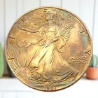 1987 American Silver Eagle 1 oz .999 Fine BU Toned Coin – Stunning Rainbow Toner