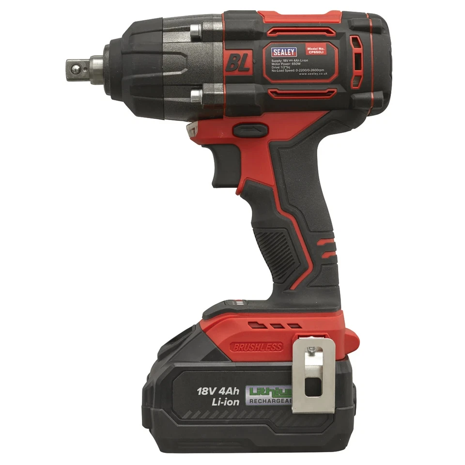 Sealey 1/2"Sq Drive Cordless Brushless Impact Wrench 18V 4Ah CP650LI - Image 4 of 4