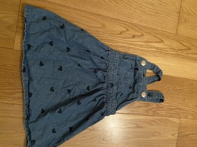 Blue Denim Hearts Design Pinafore Dress Age 18/24 Months ( 2785)