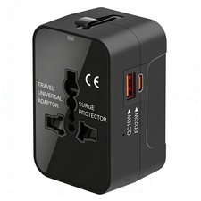 Travel Adapter, Worldwide All in One Universal Power Plug Adapter, Black