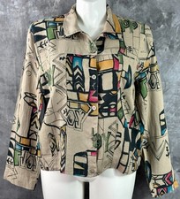 Chicos Tan Multi Colored Linen Felicity Jacket sz 3 or a 16/18 16417 