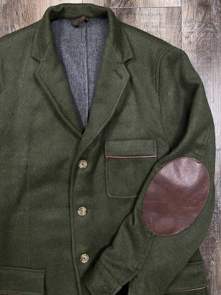 Blazer Bills Khakis No Estructurado Grande Lana Mezcla Cachemira Parche en el Codo Verde EE. UU. Foto 4 de 4