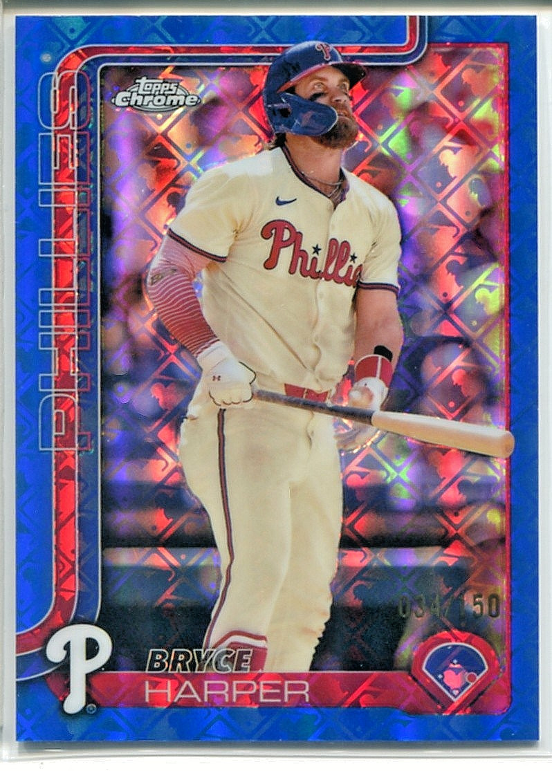 BRYCE HARPER 2025 TOPPS CHROME LOGOFRACTOR EDITION BLUE #150 PHILLIES 034/150