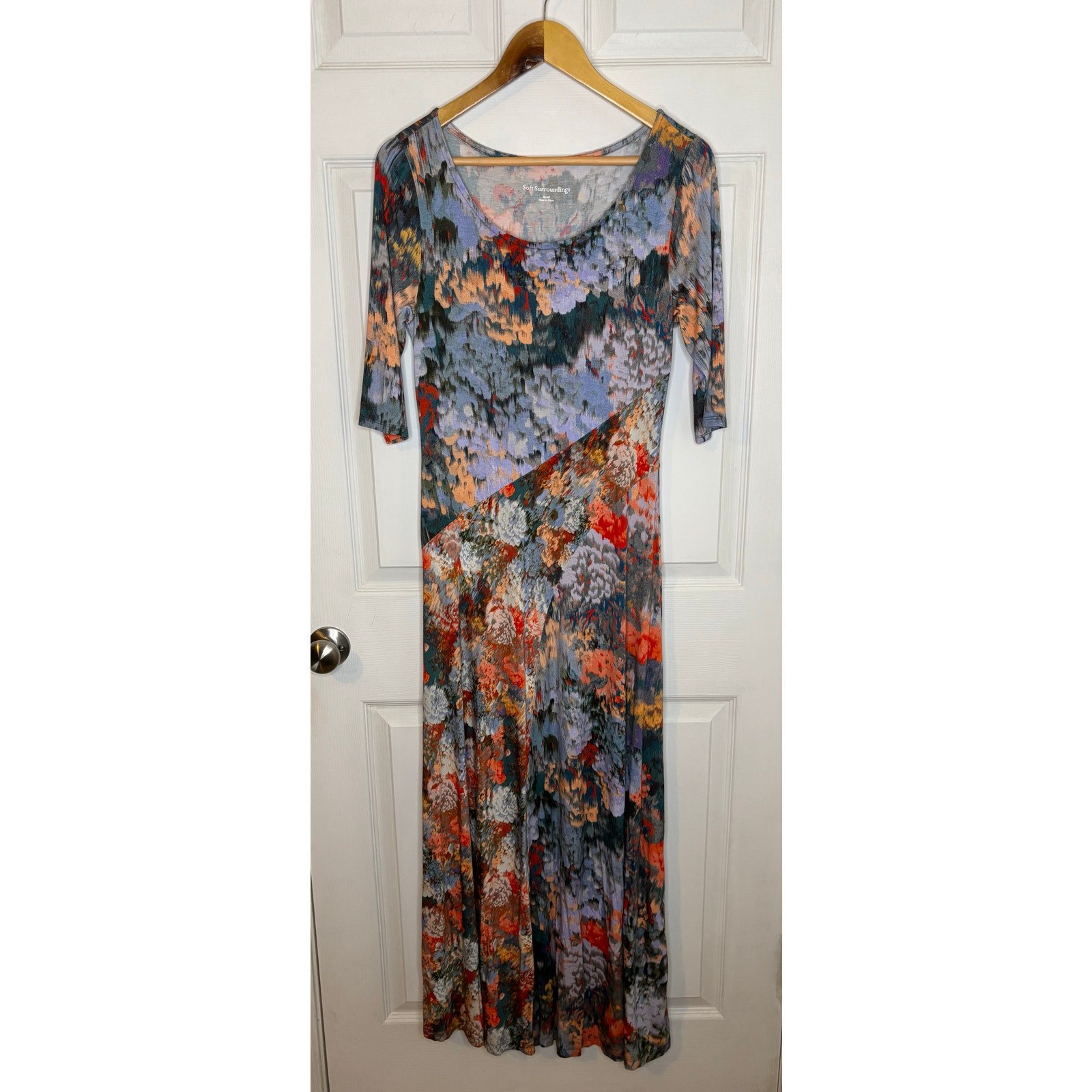 Soft Surroundings Women's Small Nanette Maxi Dress Long Half Sleeve Jersey Knit
