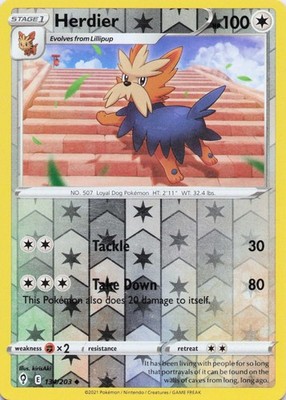 Herdier 134/203 - Pokémon TCG SWSH07: Evolving Skies Reverse Holo Uncommon LP