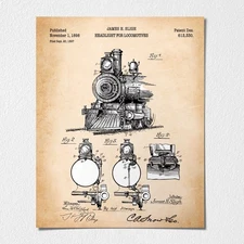 Train Picture Wall Art, Locomotive Patent Poster Print