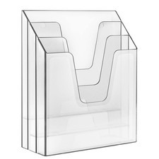 Vertical Triple File Folder Holder Organizer, File Sorter Plastic Clear Cryst...