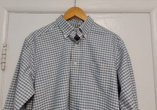 L.L. Bean wrinkle free Shirt 15.5-33 Plaid Blue Cotton Made in Malaysia