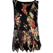 Y2K Skirt Silk Fairy Sequin Sheer Overlay Sz L Asymmetrical Floral Whimsigoth