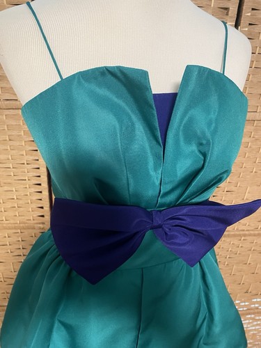 VTG 80s Sculptural Cocktail Party Midi Dress Peplum Bow Taffeta M/L - Picture 8 of 15