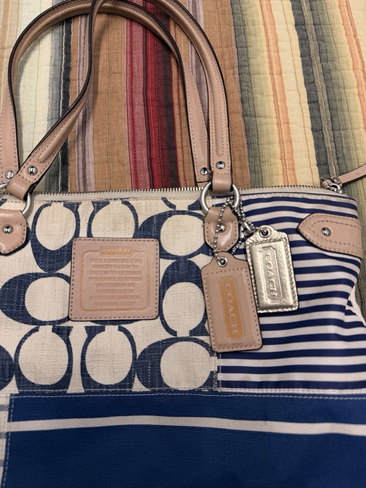 Coach patchwork Daisy convertible striped Shoulde… - image 7