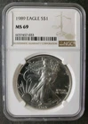 1989 $1 American Silver Eagle Dollar NGC MS69