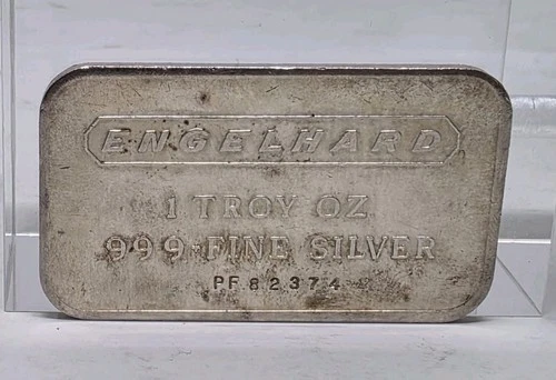 1 TROY oz Engelhard .999 Fine Silver Bar -  Serial Number PF 82374 - Frosty Back