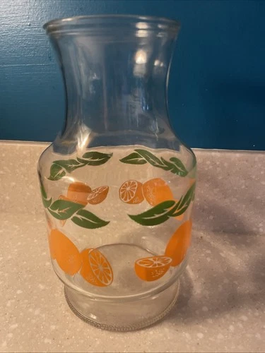 Vintage Anchor Hocking Orange Juice Carafe Pitcher Jug 48oz with Lid 1980’s USA