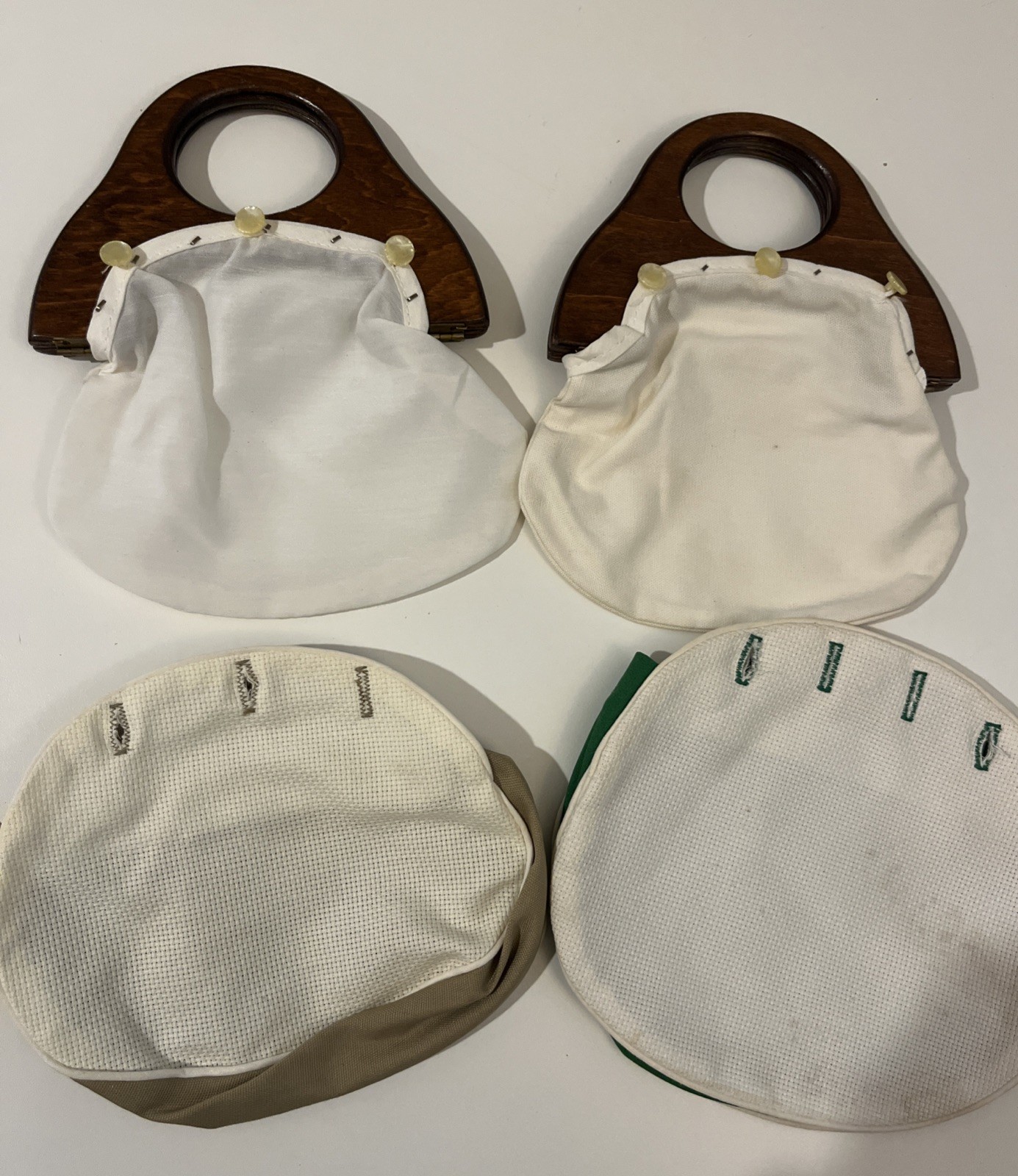 2x Needlepoint Supplies: Bermuda Bag Wooden Handles Vintage MCM