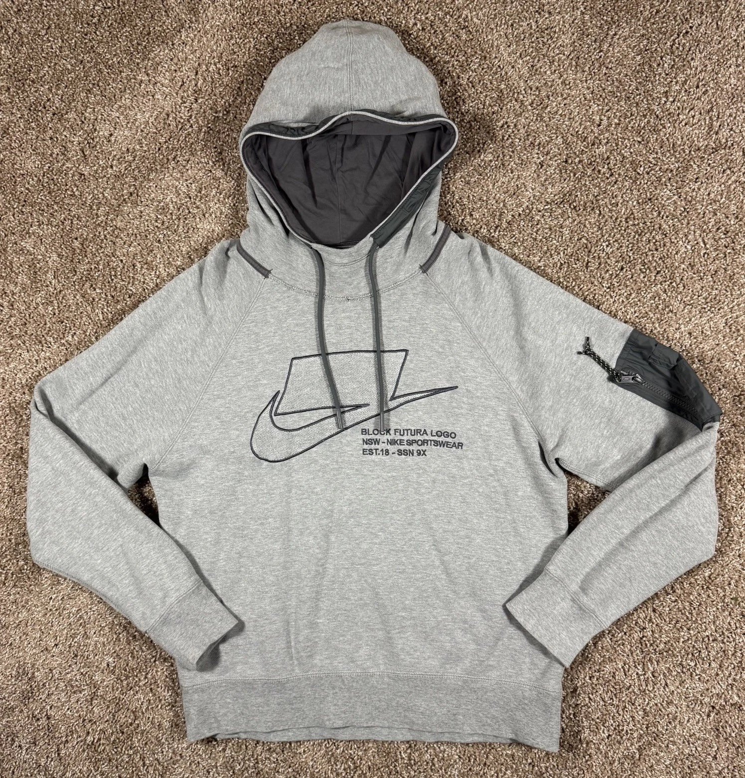 Nike Sportswear NSW Hoodie Mens Small Gray Block Futura Logo Pullover Streetwear