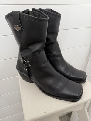Harley Davidson Motorcycle 84964 Womens Leather Zip Boots Sq Toe Black 8.5 Biker