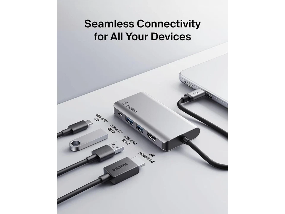 Hub USB-C Belkin - Adaptador multiporta 4 em 1 docking station para laptop com 4K - Imagem 2 de 4