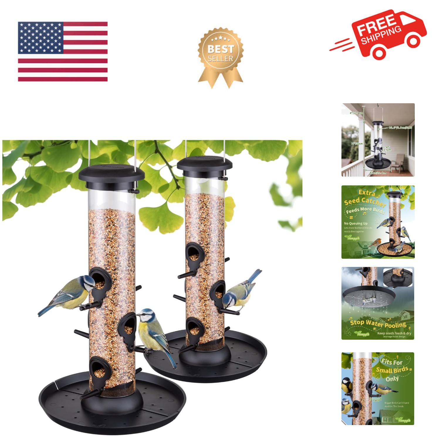 S For Outdoors Seed Catcher,6 Port Wild Bird Feeders With Tr