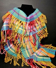 V Fraas Scarf Acrylic Made in Germany Colorful Woven Orange Yellow Turquoise