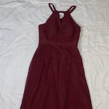 Azazie A8 Maroon Halter Neck Fit And Flare Layered Key Hole Bridesmaid Dress