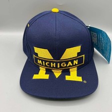 Vintage Michigan Wolverines Hat Men Big Logo Blockhead Signatures Snap Back Cap